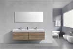 Bliss 72'' Butternut Wood Wall Mount  Double Sink Modern Bathroom Vanity