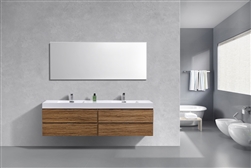Bliss 80'' High Glossy Chestnut Wood Wall Mount  Double Sink Modern Bathroom Vanity