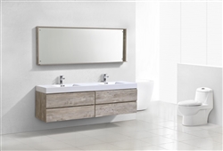 Bliss 80'' Nature Wood Wall Mount  Double Sink Modern Bathroom Vanity
