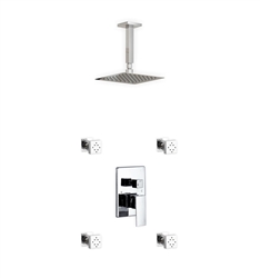 Aqua Piazza Brass Shower Set w/ 8" Ceiling Mount Square Rain Shower and 4 Body Jets
