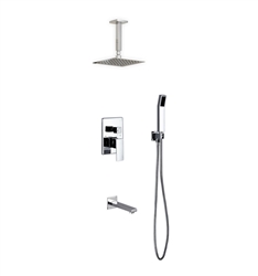 Aqua Piazza Brass Shower Set w/ 8" Ceiling Mount Square Rain Shower, Handheld and Tub Filler