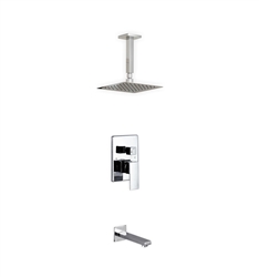 Aqua Piazza Brass Shower Set w/ 8" Ceiling Mount Square Rain Shower and Tub Filler