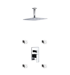 Aqua Piazza Brass Shower Set w/ 12" Ceiling Mount Square Rain Shower and 4 Body Jets