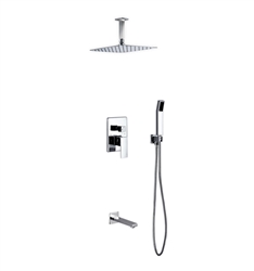 Aqua Piazza Shower Set w/ 12" Ceiling Mount Square Rain Shower, Handheld and Tub Filler