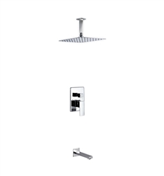 Aqua Piazza Shower Set w/ 12" Ceiling Mount Square Rain Shower and Tub Filler