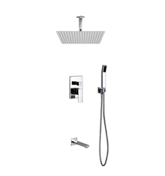 Aqua Piazza Shower Set w/ 20" Ceiling Mount Square Rain Shower, Handheld and Tub Filler