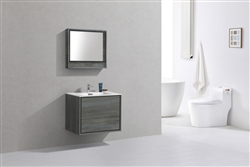 DeLusso 30" Ocean Gray Wall Mount Modern Bathroom Vanity