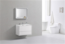 DeLusso 36" High Glossy White Wall Mount Modern Bathroom Vanity