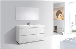 Bliss 60" Single Sink Floor Moun High Gloss White Bathroom Vanity