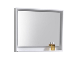 36" Wide Mirror w/ Shelf - Gloss White