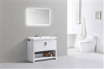 Levi 40" Gloss White Modern Bathroom Vanity w/ Cubby Hole