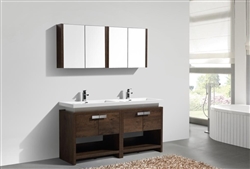 Levi 63" Rose Wood Modern Bathroom Vanity w/ Cubby Hole