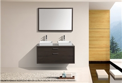 Tucci 48" Gray Oak Double Sink Wall Mount Modern Bathroom Vanity w/ Vessel Sink