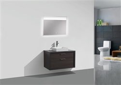 Tucci 36" Dark Gray Oak Wood Wall Mount Modern Bathroom Vanity w/ Vessel Sink