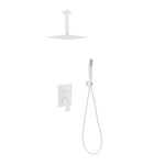 Aqua Piazza White Shower Set w/ 8" Ceiling Mount Square Rain Shower and Handheld