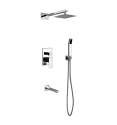 Aqua Piazza Shower Set w/ 8" Square Rain Shower,  Tub Filler and Handheld