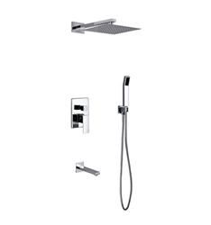 Aqua Piazza Brass Shower Set w/ 12" Square Rain Shower,  Handheld and Tub Filler