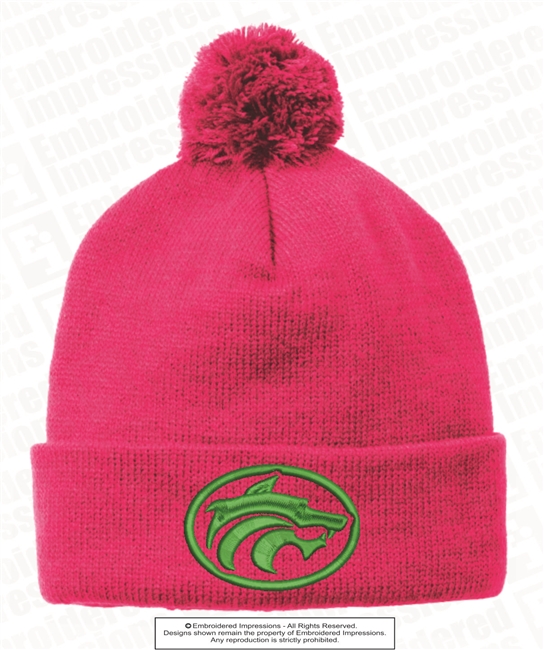 Wolves Head Logo Solid Pom Pom Beanie