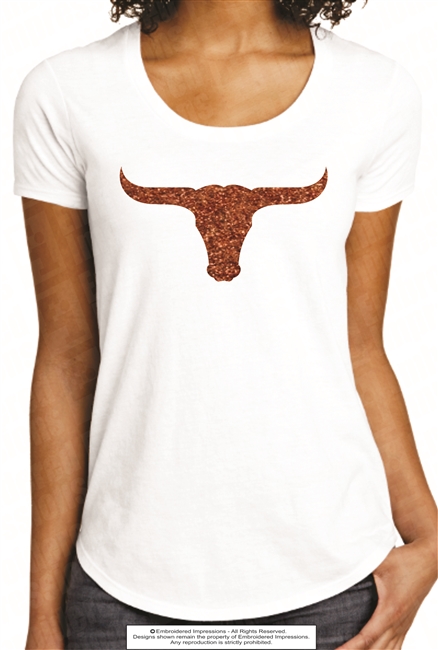 Glittered Longhorns Women's Fitted Scoop Neck Tee