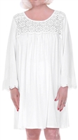 Home Care Line  Womens White Cotton Knit Long sleeve nightgown Lace trim Open back Velcro closure-patient gown