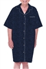 Home Care Line Mens 100% Cotton Blue Print Short Sleeve Pajama Nightshirt Faux Button Front Open Back-Velcro closure