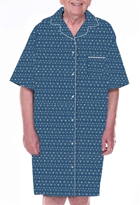 Home Care Line Dignity Pajamas Mens Luxury Blues Cotton Short sleeve open back nightshirt pajamas with adaptive velcro closures patient gown sleepwear