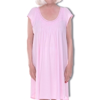 Home Care Line  Womens Pink Cotton Knit Cap sleeve nightgown Lace trim Open back Velcro closure