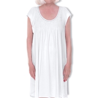 Home Care Line  Womens White Cotton Knit Cap sleeve nightgown Lace trim Open back Velcro closure