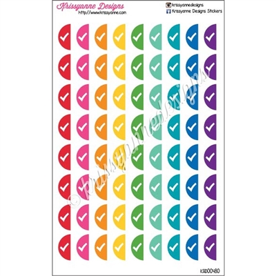 Half Circle Stickers - To Do Checkmark - Bold Rainbow - Set of 72