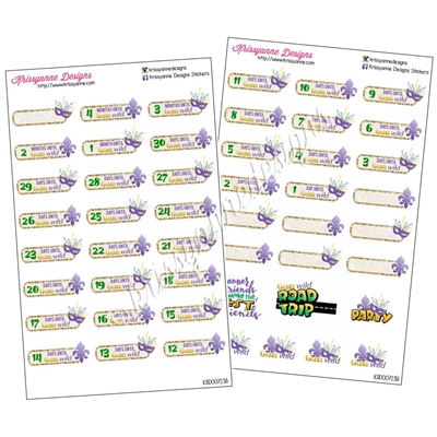 Geaux Wild NOLA Countdown Stickers - Set of 49 - Two Sheets