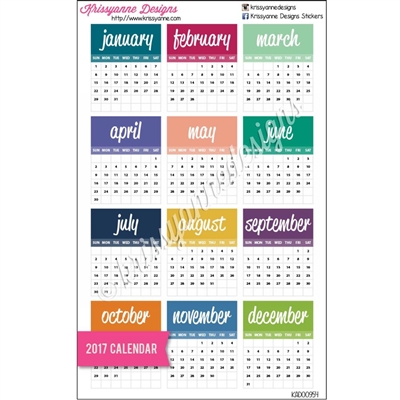 Small Monthly Calendars - 2017 - Set of 12 Stickers