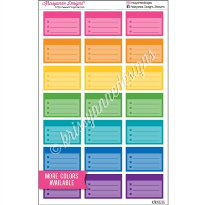 Square Corner Color Block Half Box Checklist - Rainbow with Overlay - Set of 21