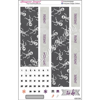 Date Cover Decoration Set for 2016/2017 EC Vertical and Hourly Planners - Halloween Skeletons