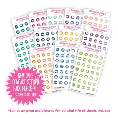 Compact Sticker Refill Kit - Monochromatic Icons - Gemtones