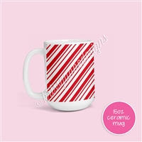 15oz Ceramic Mug - Red Candy Cane Wrap