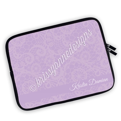 One Sided Zippered Personalized Planner Pouch - Lavender Lace