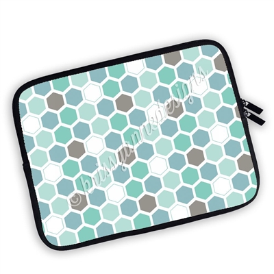 One Sided Zippered Planner Pouch - Hexagons - Sea Breeze