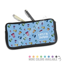 One Sided Zippered Pen Pouch - Coffee Doodles