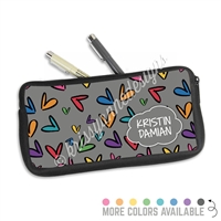 One Sided Zippered Pen Pouch - Doodle Hearts