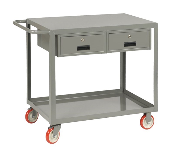 Two Shelf Cart with Two Locking Drawers