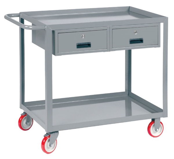 2ASL19 - Two Shelf Cart w/ Two Locking Drawers - 24" x 48" Shelf Size