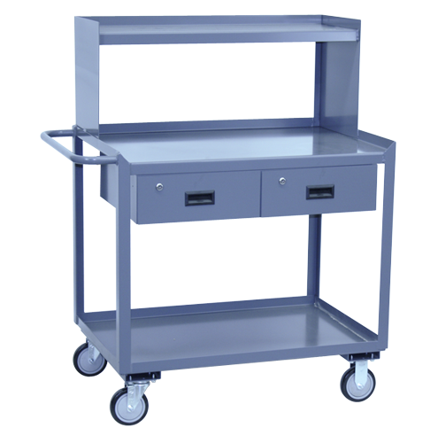 KB19 - Two Drawer Cart w/ Riser Shelf - 24" x 48" Shelf Size