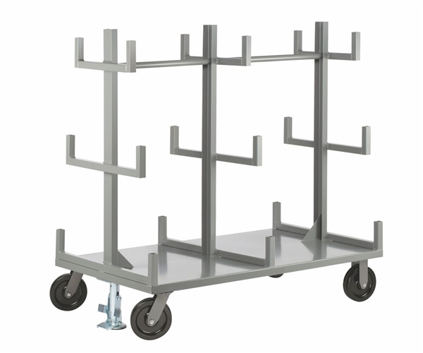 Double Sided Cantilever Pipe Cart with Three Uprights and Floor Lock