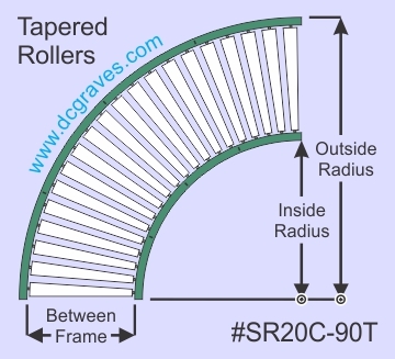 SR20C-90T-15, 90 Degree Curve, 15" Between Frame, Tapered Rollers