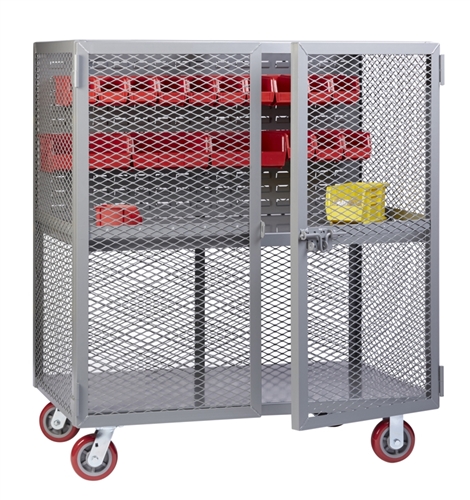 Mesh Security Cart with Louvered Panel and Center Shelf