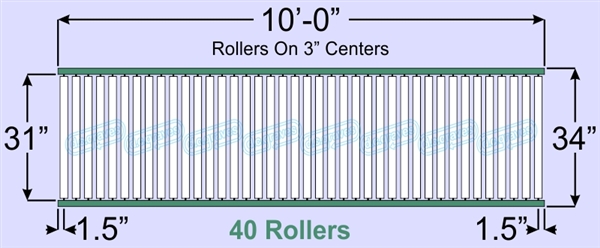 SR40-31-03-10, Steel Gravity Roller Conveyor