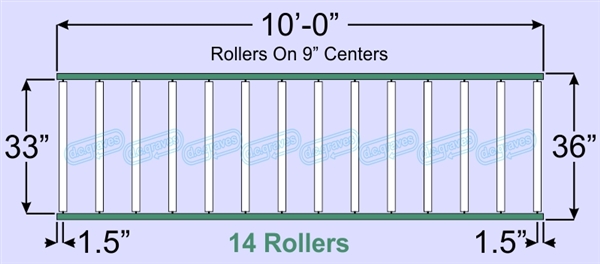 SR20-33-09-10, Steel Gravity Roller Conveyor