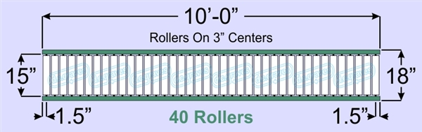 SR60-15-03-10, Steel Gravity Roller Conveyor