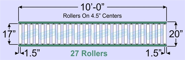 SR60-17-04-10, Steel Gravity Roller Conveyor