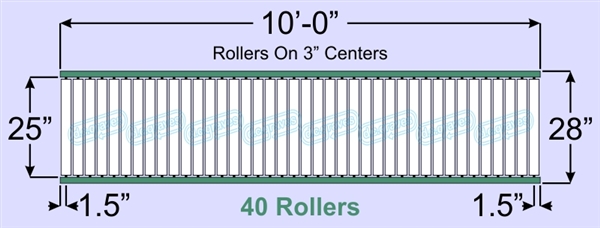 SR60-25-03-10, Steel Gravity Roller Conveyor